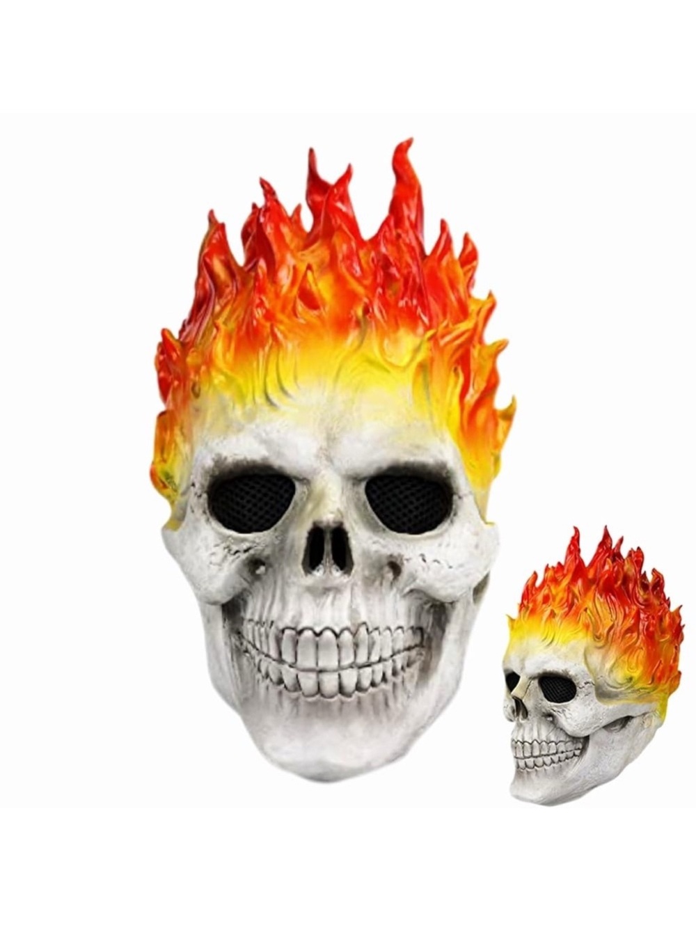 Flaming Skull Decorative Mask - White and Orange